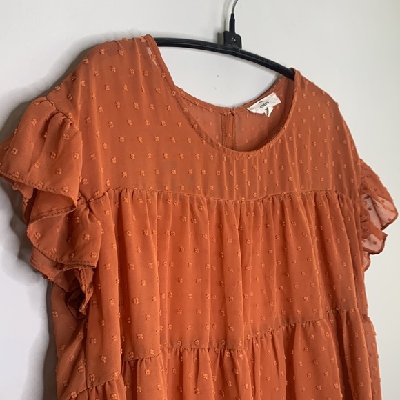 Entro Tiered Ruffle Polka Dot Fall Flowy Lined Blouse Rusty Orange Size S/M cute - Picture 3 of 10